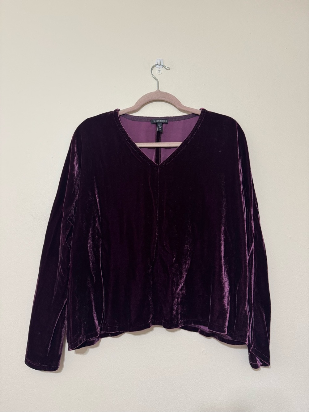 Eileen Fisher Deep Plum Velvet V-Neck Blouse